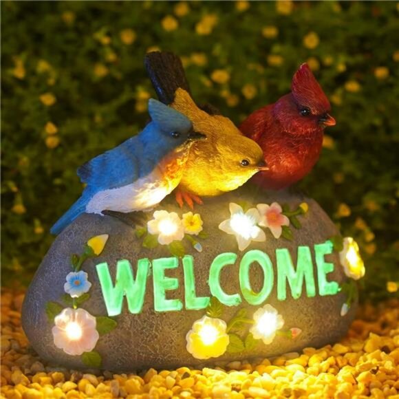 Solar Birds Welcome Sign - Outdoor Bird Decor with Solar LED Lights - Elegant - Picture 6 of 8
